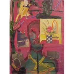 Patrick Shields (b. 1952) American, UNTITLED, 1987, oil painting on canvas with collage, 34 1/2...
