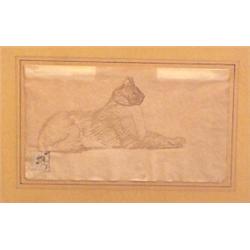 Theophile Steinlen (1859-1923) French, LE CHAT, ink drawing on paper, 4 3/4 x 8", framed with g...