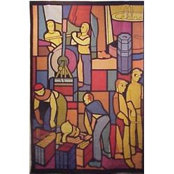 Tapestry, STEEL WORKERS (Goggles), a fine woven wool tapestry, 103 x 70". $800/1200...