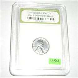 1943 WWII STEEL LINCOLN WHEAT PENNY CERTIFIED BY INB *EMERGENCY ISSUE* SERIAL # 2213189767!! COIN CA