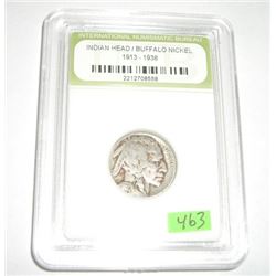 1927 EARLY BUFFALO NICKEL CERTIFIED BY INB *INTERNATIONAL NUMISMATIC BUREAU* SERIAL # 2212708558!!