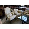 Image 1 : 3PC OFF WHITE FLORAL PATTERN UPHOLSTERED SOFA SET; SOFA WITH ARM CHAIR AND WING BACK CHAIR