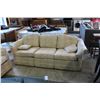 Image 2 : 3PC OFF WHITE FLORAL PATTERN UPHOLSTERED SOFA SET; SOFA WITH ARM CHAIR AND WING BACK CHAIR