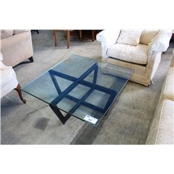 THICK GLASS TOP COFFEE TABLE WITH HEAVY METAL BASE