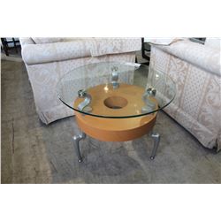 CONTEMPORARY GLASS TOP ROUND END TABLE