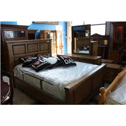 GERARD COLIN 6PC OAK BEDROOM SUITE; QUEEN SIZE BED HEADBOARD FOOTBOARD RAILS, 9 DRAWER DRESSER WITH