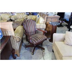 MAHOGANY WITH STRIPED UPHOLSTERY OFFICE CHAIR