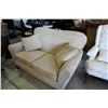 Image 1 : BEIGE MICRO FIBER SUEDE LOVE SEAT WITH 2 THROW CUSHIONS