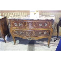 ELEGANT FRENCH MARBLE TOP 2 DRAWER DRESSER