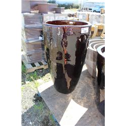 LARGE SIZE 2PC BROWN CERAMIC PLANTER SET