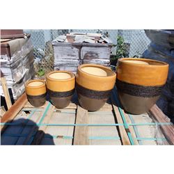 4PC 2TONE WITH ROPE CORD DECORATIVE ACCENT CERAMIC PLANTER SET