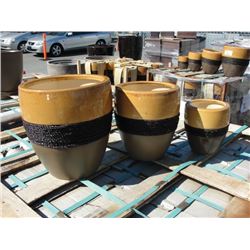 MEDIUM 2 TONE BROWN WITH ROPE CORD DECORATIVE ACCENT 3PC CERAMIC PLANTER SET