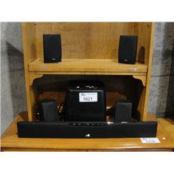 POLK AUDIO SPEAKER SYSTEM; POWERED SUB WOOFER, SOUND BAR AND 4 SMALL SPEAKERS