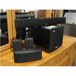 5PC POLK AUDIO SPEAKER SYSTEM; POWERED SUBWOOFER, SOUNDBAR AND 3 SPEAKERS