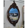 Image 3 : 2PC HEAVILY CARVED MAHOGANY HALL TABLE WITH MATCHING MIRROR - HALL TABLE TOP HAS CHIPPED CORNER