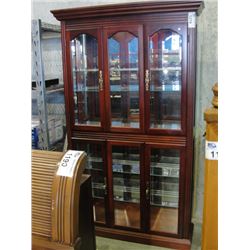 CHERRY FINISH LIGHTED CHINA CABINET