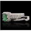 Image 3 : 14KT White Gold 1.20ct Emerald and Diamond Wedding Set