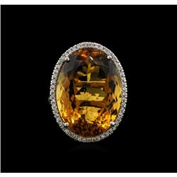 25.86ct Citrine Quartz and Diamond Ring - 14KT White Gold