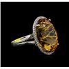 Image 2 : 25.86ct Citrine Quartz and Diamond Ring - 14KT White Gold