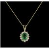Image 2 : 1.48ct Emerald and Diamond Pendant With Chain - 14KT Yellow Gold