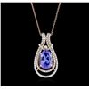 Image 1 : 14KT Two-Tone Gold 3.95ct Tanzanite and Diamond Pendant With Chain