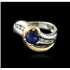 Image 1 : 14KT Two-Tone Gold 0.95ct Sapphire and Diamond Ring
