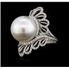 Image 2 : 18KT White Gold Pearl and Diamond Ring