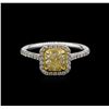 Image 1 : 1.37ctw Fancy Yellow Diamond Ring - 18KT White Gold