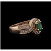 Image 2 : 14KT Rose Gold 0.42ct Emerald and Diamond Ring
