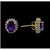 Image 2 : 14KT Yellow Gold 2.15ctw Amethyst and Diamond Earrings