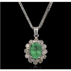 2.52ct Emerald and Diamond Pendant With Chain - 14KT White Gold