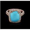 Image 1 : 14KT Rose Gold 4.13ct Turquoise and Diamond Ring