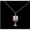 Image 1 : 18KT White Gold 0.15ctw Pink Sapphire and Diamond Pendant With Chain