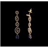 Image 2 : 1.56ctw Blue Sapphire and Diamond Earrings - 14KT Rose Gold