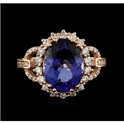 14KT Rose Gold 4.13ct Tanzanite and Diamond Ring