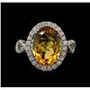 Image 1 : 5.70ct Citrine Quartz and Diamond Ring - 14KT White Gold