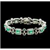 Image 1 : 18KT White Gold 3.48ctw Emerald and Diamond Bracelet