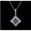 Image 2 : 14KT White Gold 0.46ctw Sapphire and Diamond Pendant With Chain