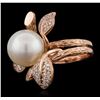 Image 2 : 14KT Rose Gold 0.62ctw Diamond and Pearl Ring