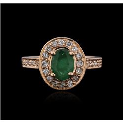 14KT Rose Gold 1.12ct Emerald and Diamond Ring