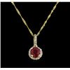 Image 2 : 1.95ct Ruby and Diamond Pendant With Chain - 14KT Yellow Gold