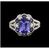 Image 1 : 2.08ct Tanzanite, Blue Sapphire and Diamond Ring - 14KT White Gold