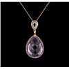 Image 2 : 13.08ct Amethyst and Diamond Pendant With Chain - 14KT Rose Gold