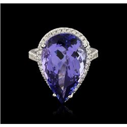 14KT White Gold GIA Certified 14.81ct Tanzanite and Diamond Ring