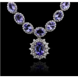 14KT White Gold 33.55ctw Tanzanite and Diamond Necklace