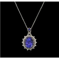 7.12ct Tanzanite, Sapphire and Diamond Pendant With Chain - 14KT White Gold