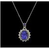 Image 1 : 7.12ct Tanzanite, Sapphire and Diamond Pendant With Chain - 14KT White Gold