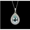 Image 1 : 14KT White Gold 2.52ct Aquamarine and Diamond Pendant With Chain