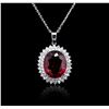 Image 3 : 14KT White Gold 19.70ct Rubellite Tourmaline and Diamond Pendant With Chain
