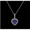 Image 1 : 2.71ct Tanzanite and Diamond Pendant With Chain - 14KT White Gold